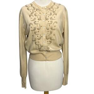 Vintage 50-60s Beaded Cardigan Sweater Womens XS-S Embroidered Soft Elegance